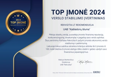 UAB „KAIŠIADORIŲ ŠILUMA“ NOMINUOTA TOP ĮMONĖ 2024